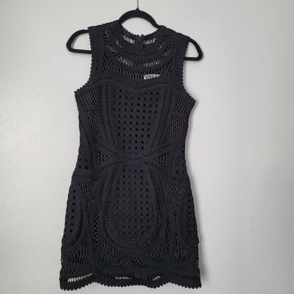 $900 Simkhai COEN Crochet Embellished Embroidered Black Mini Dress Size 4 - Picture 6 of 16